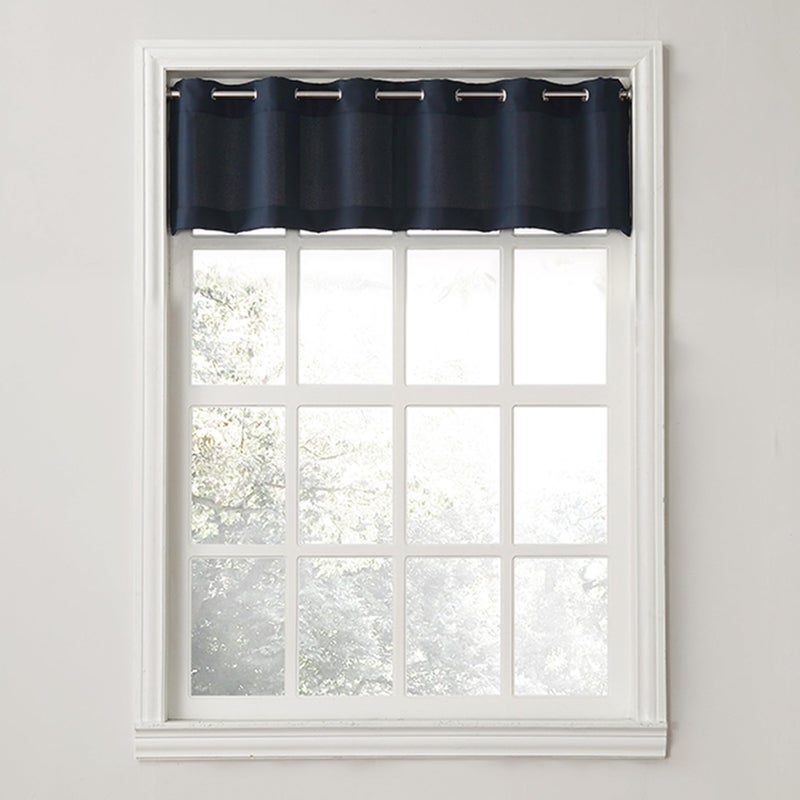 No. 918 Montego Casual Textured Semi-Sheer Grommet Curtain Valance, 56" x 14" Kitchen Tier Pair, Navy Blue - Image 1